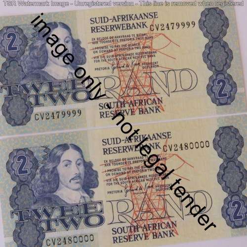 GPC de Kock Pair of 3rd issue R2 notes with consecutive numbers ending on 9999 and 0000