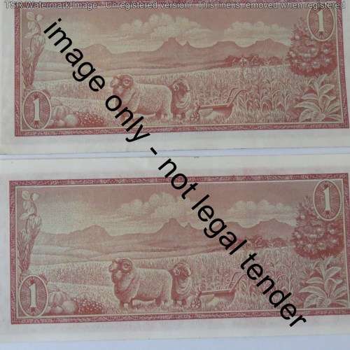 TW de Jongh 3rd issue pair of uncirculated R1 notes with consecutive numbers