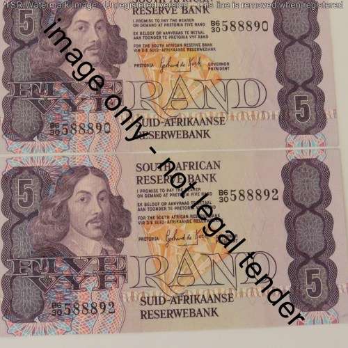 GPC de Kock 3rd issue lot of 3 R5 notes almost uncirculated in sequence