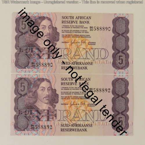 GPC de Kock 3rd issue lot of 3 R5 notes almost uncirculated in sequence
