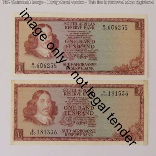 TW de Jongh 2nd issue pair of uncirculated R1 notes