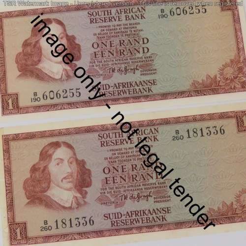 TW de Jongh 2nd issue pair of uncirculated R1 notes