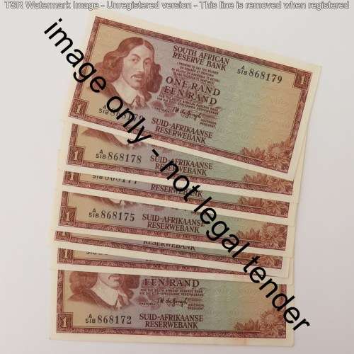TW de Jongh 1st issue lot of 8 uncirculated R1 notes - Paperclip crease