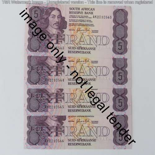 GPC de Kock 3rd issue lot of 4 R5 notes with consecutive numbers