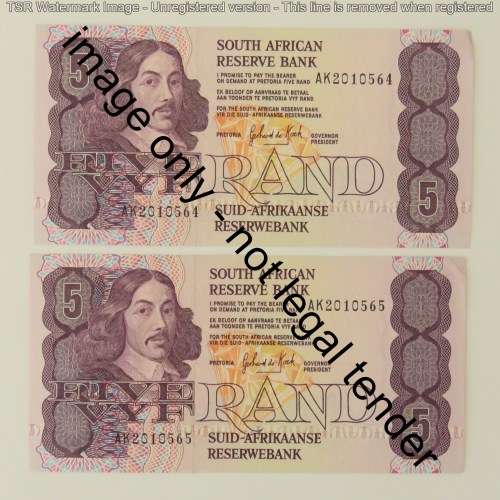GPC de Kock 3rd issue lot of 4 R5 notes with consecutive numbers