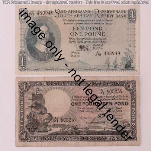Postmus and de Kock 1 Pound banknotes - 1944 & 1959