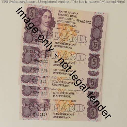 GPC de Kock 3rd issue lot of 8 R5 notes with consecutive numbers uncirculated