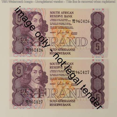 GPC de Kock 3rd issue lot of 8 R5 notes with consecutive numbers uncirculated