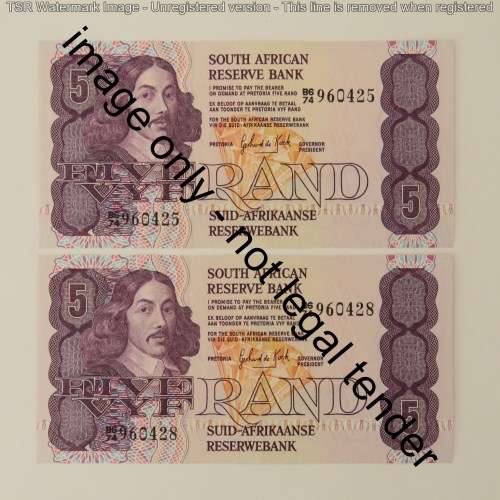 GPC de Kock 3rd issue lot of 8 R5 notes with consecutive numbers uncirculated