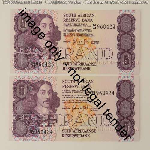 GPC de Kock 3rd issue lot of 8 R5 notes with consecutive numbers uncirculated
