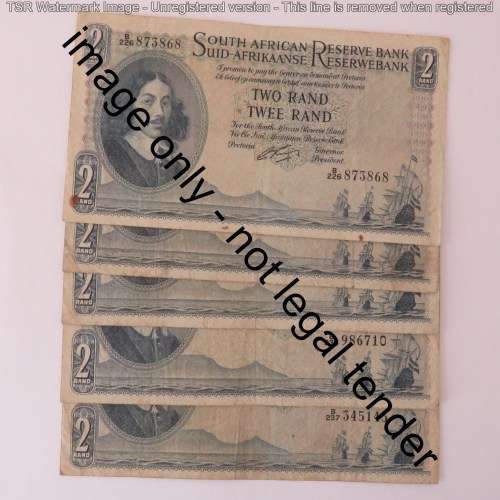 G Rissik First issue R2 banknotes - Lot of 5 - All different numbers