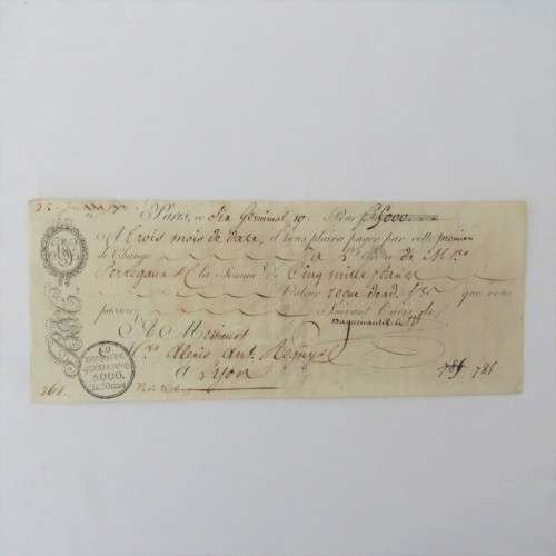 1805 French Napoleonic Bill of Exchange - 5000 Francs - Excellent condition