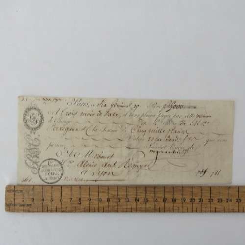 1805 French Napoleonic Bill of Exchange - 5000 Francs - Excellent condition