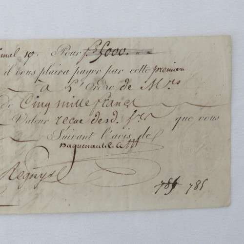 1805 French Napoleonic Bill of Exchange - 5000 Francs - Excellent condition