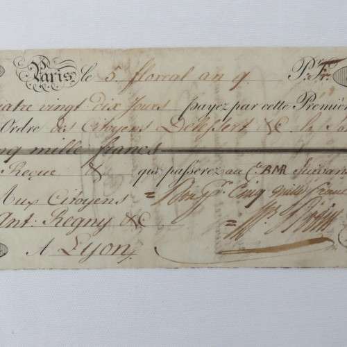 1805? French Napoleonic Bill of Exchange for 5000 Francs