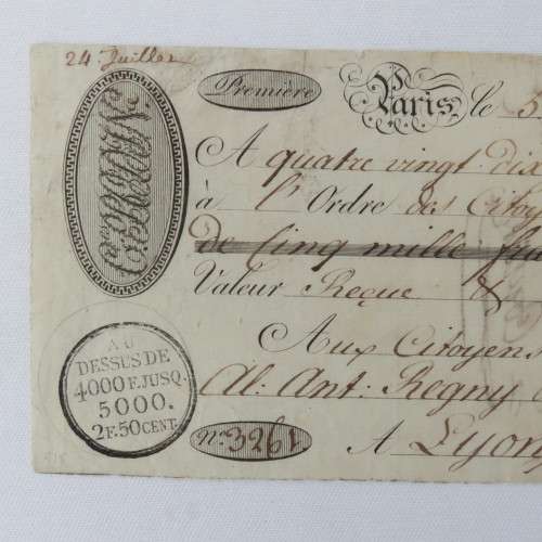 1805? French Napoleonic Bill of Exchange for 5000 Francs