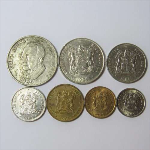 South Africa 1985 set of coins from 1 cent to 1 rand