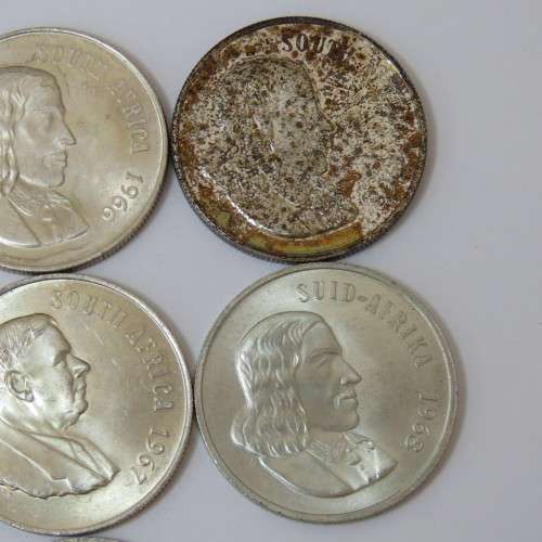South Africa lot of 8 excellent R1 silver coins in Afrikaans and English - 1966, 1967, 1968, 1969