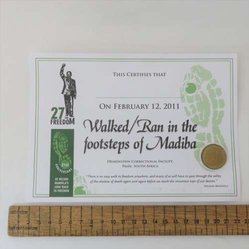 Drakenstein Correctional Facility Walked in the footsteps of Madiba certificate with coin