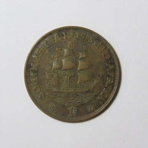 South Africa Error coin 1934 penny with totally misaligned 4
