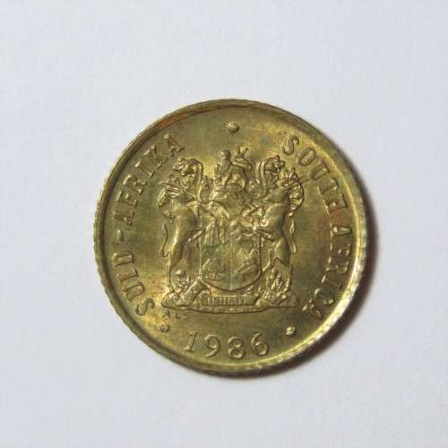 South Africa 1986 one cent with misstruck bottom reverse