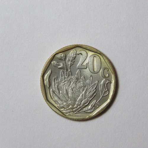 South Africa error coin 1992 Twenty cent in 2 metals