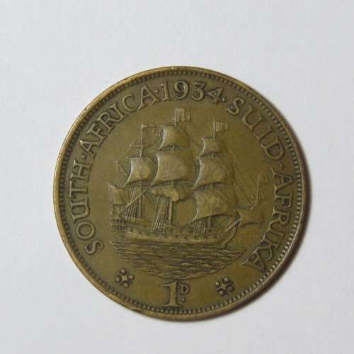 South Africa Error coin 1934 penny with misaligned 4