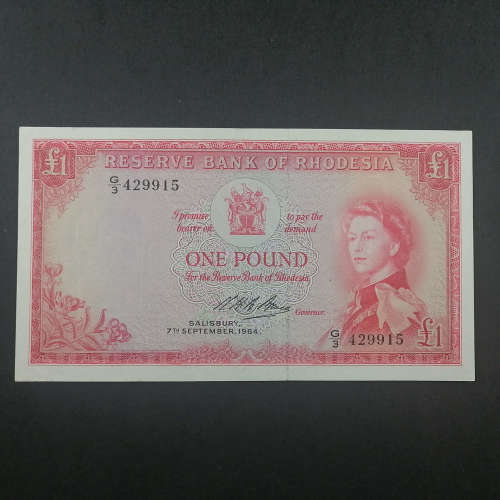 Reserve bank of Rhodesia One Pound banknote G3 - Salisbury 7 September 1964 - UNC