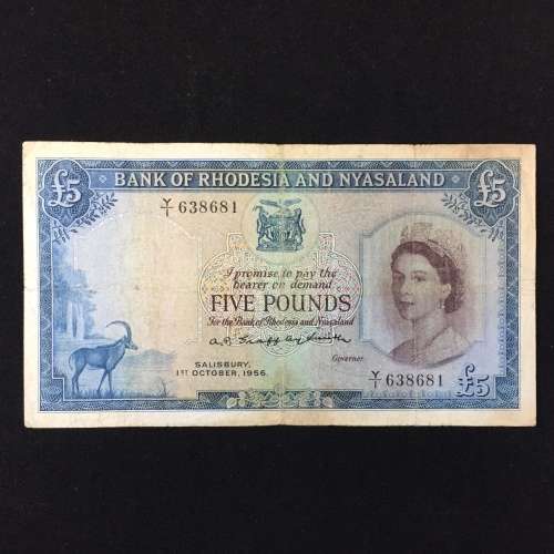 Rhodesia & Nyasaland Five Pounds Y1 - 1 October 1956 fine
