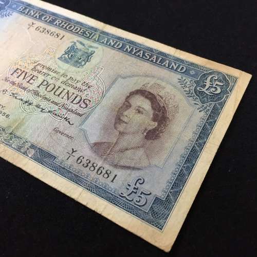 Rhodesia & Nyasaland Five Pounds Y1 - 1 October 1956 fine
