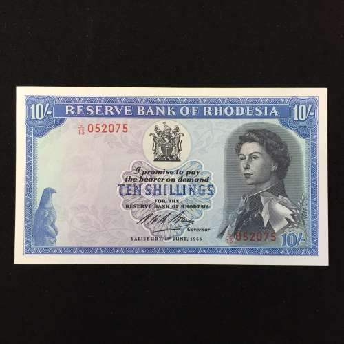 Reserve Bank of Rhodesia Ten Shillings L13 Salisbury 1 June 1966 AU