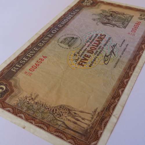 Reserve Bank of Rhodesia Five Dollars 20 October 1978 - VF-