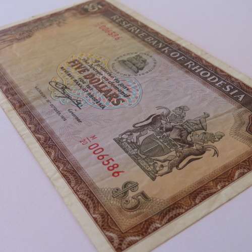 Reserve Bank of Rhodesia Five Dollars 20 October 1978 - VF-
