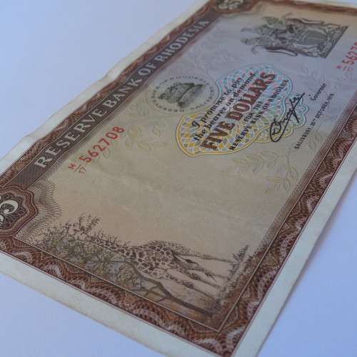 Reserve Bank of Rhodesia Five Dollars 20 October 1978 EF - With Centre fold