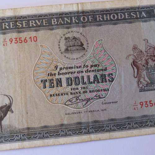 Reserve Bank of Rhodesia Ten Dollars 1 March 1976 - VF