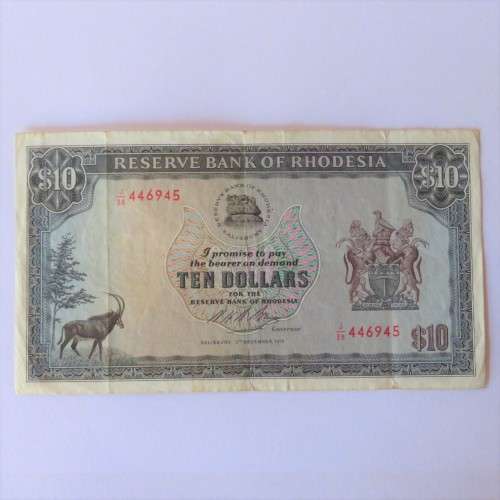 Reserve Bank of Rhodesia Ten Dollars 3 December 1975 - VF