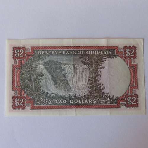 Reserve Bank of Rhodesia Two Dollars 5 August 1977 - Uncirculated with two vertical dents