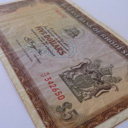 Reserve Bank of Rhodesia Five Dollars 20 October 1978 - aVF
