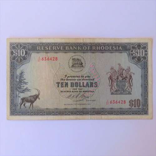 Reserve Bank of Rhodesia Ten Dollars 19 November 1975 VF+