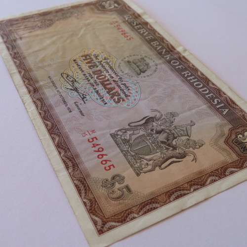 Reserve Bank of Rhodesia Five Dollars 20 October 1978 VF