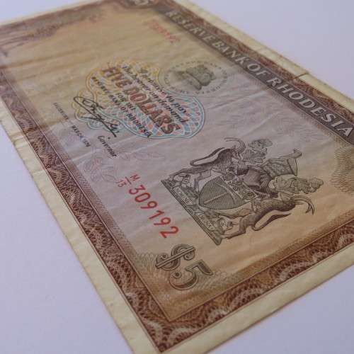 Reserve Bank of Rhodesia Five Dollars 1 March 1976 aVF