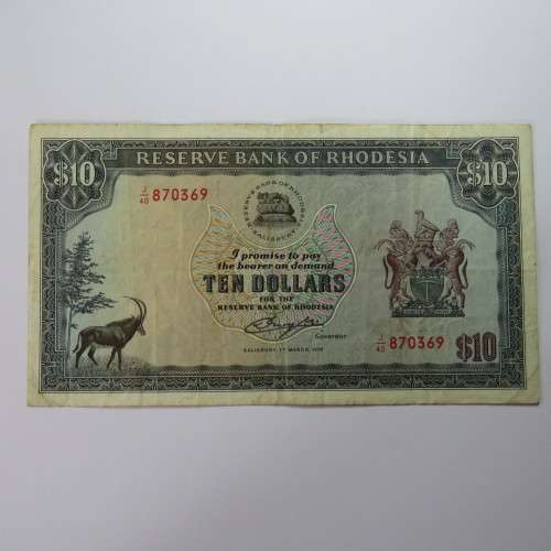 Reserve Bank of Rhodesia Ten Dollars 1 March 1976 - VF-