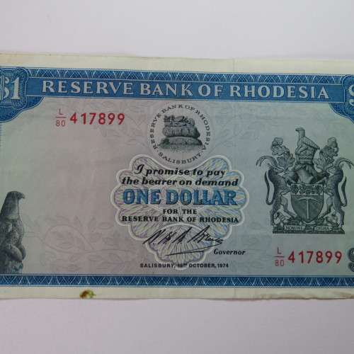 Reserve Bank of Rhodesia One Dollar 15 October 1974 EF