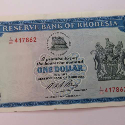 Reserve Bank of Rhodesia One dollar 15 October 1974