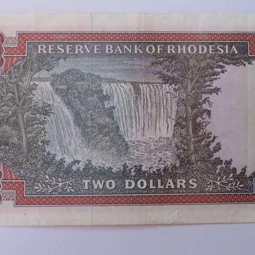 Reserve Bank of Rhodesia Two Dollars 5 August 1977 EF with vertical fold marks