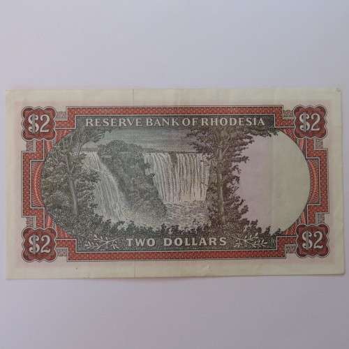 Reserve Bank of Rhodesia Two Dollars 5 August 1977 EF with vertical fold marks