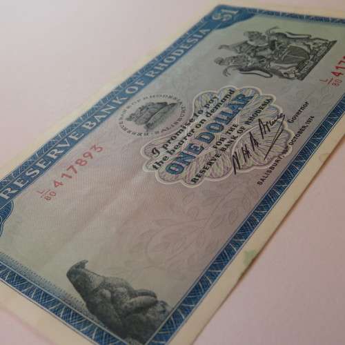 Reserve Bank of Rhodesia One Dollar 15 October 1974 AU+ with crease and small bottom stain