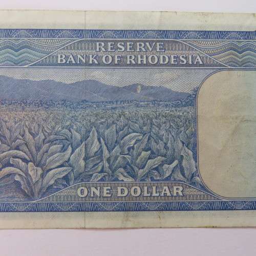 Reserve Bank of Rhodesia One Dollar 15 October 1974 AU with centre horizontal fold