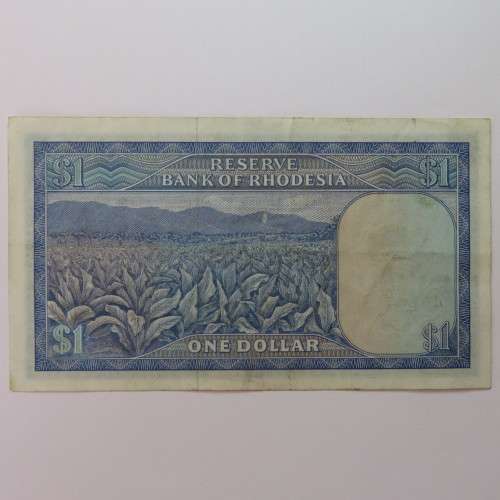 Reserve Bank of Rhodesia One Dollar 15 October 1974 AU with centre horizontal fold