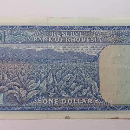 Reserve Bank of Rhodesia One Dollar 13 October 1974 uncirculated with stains on lower rim of note
